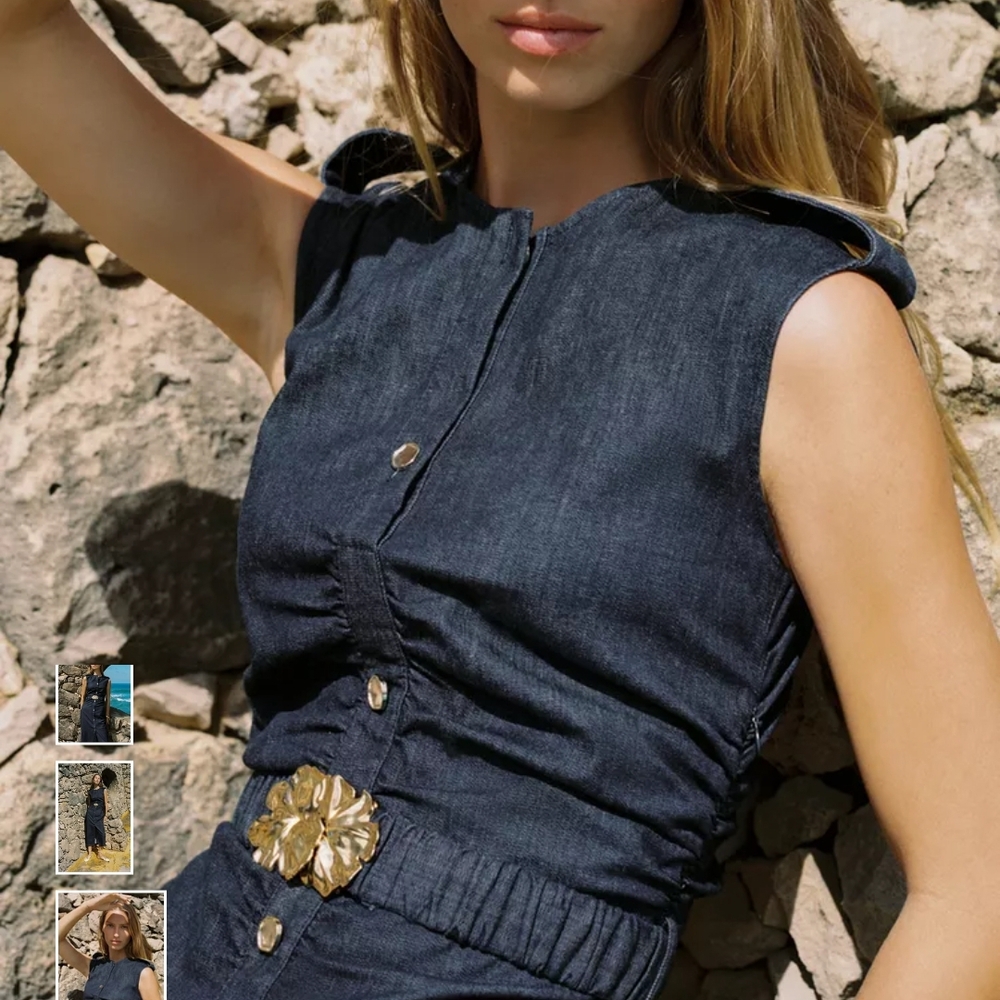 Zara Dark Blue Denim Midi Dress with Gold Accents - Picture 5 of 16